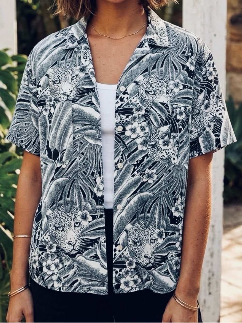 Roberto Orsini Button-Up Shirt animal leopard black white vintage Monochromatic